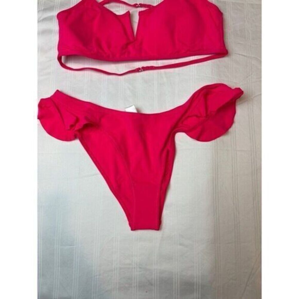 Miss Adola Hot Pink Ruffled Strappy Cheeky 2 piece set Bikini Size M RefM035 - Picture 5 of 8